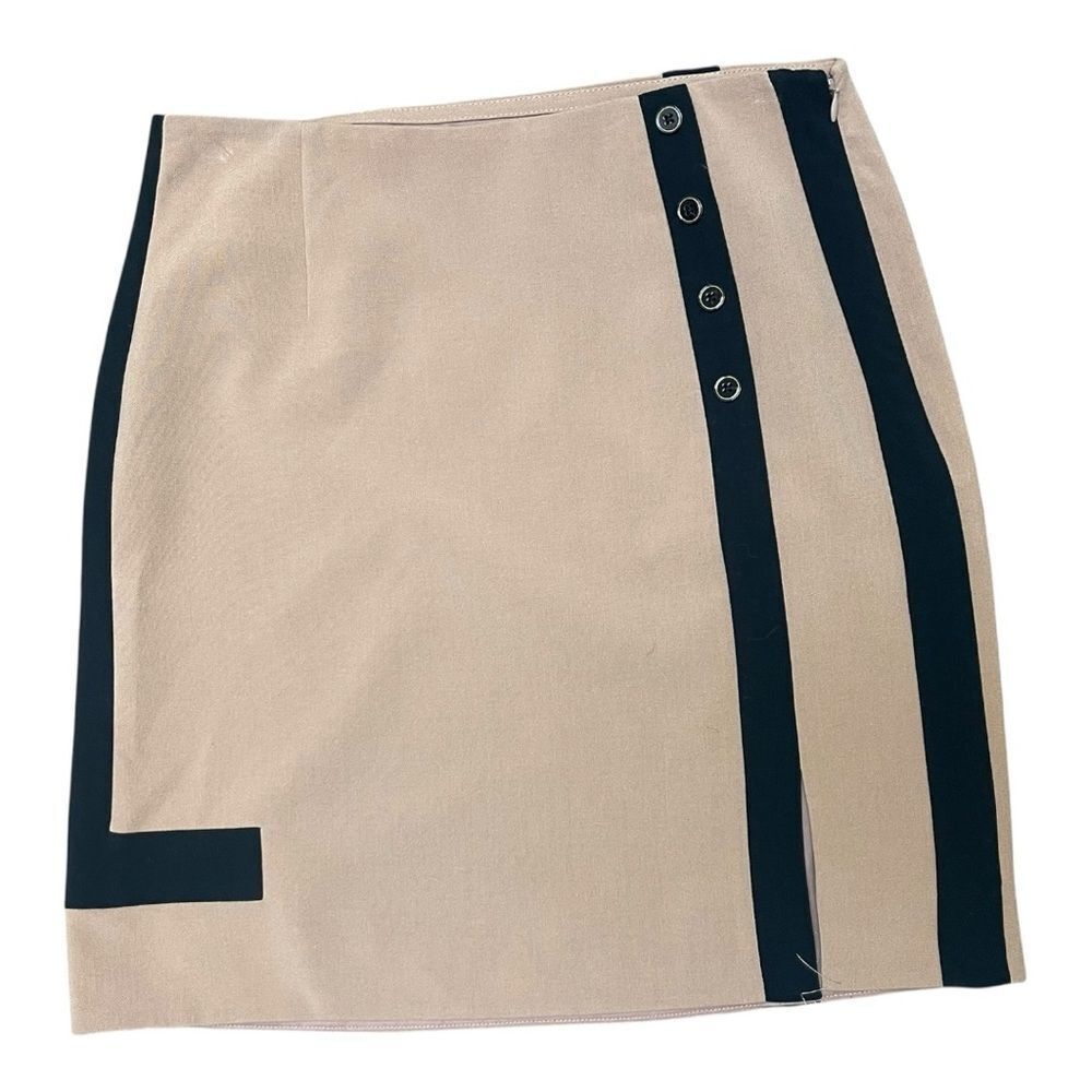 White House Black Market NWT Tan Black Button Front Skirt Size 8 Chic Workwear